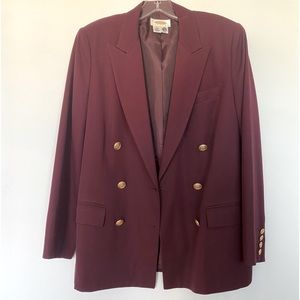Maroon vintage wool double breasted blazer size 10 petites
